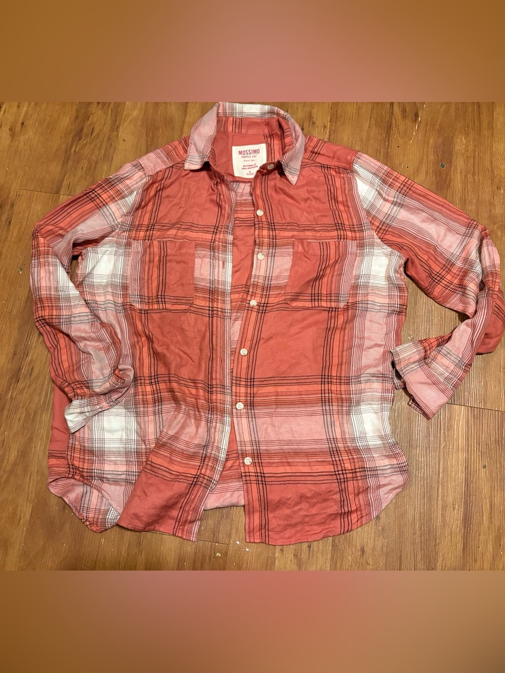 Mossimo Supply Co. Coral and White Plaid Button-Down Shirt
